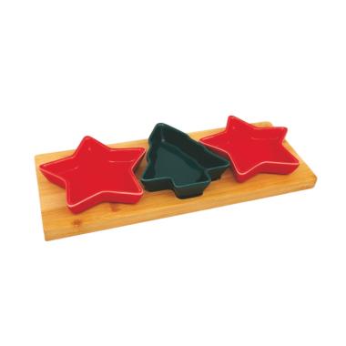 Antipastiera natalizia vassoio legno con 3 ciotole 12 x 30 cm