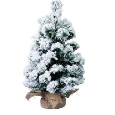 Albero di Natale verde innevato base juta 40 cm
