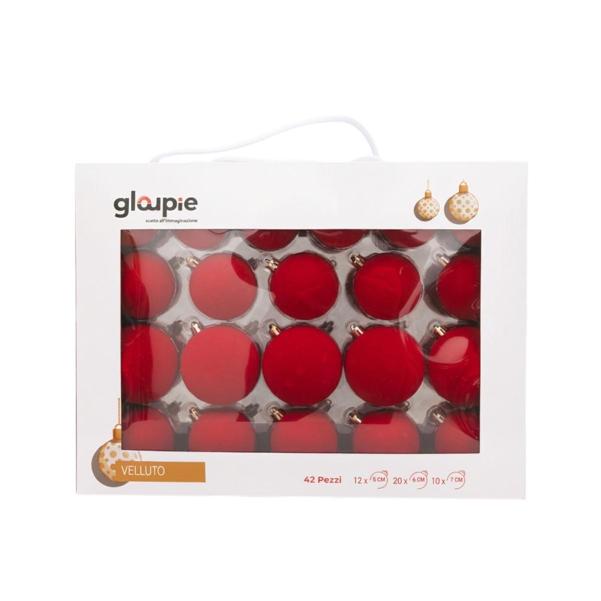 Pallina di Natale velluto rossa misure assortite Set 42 pz