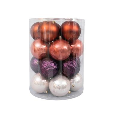 Pallina Ø 10 cm natalizia pvc rosa rame prugna perlata Set 20 pz