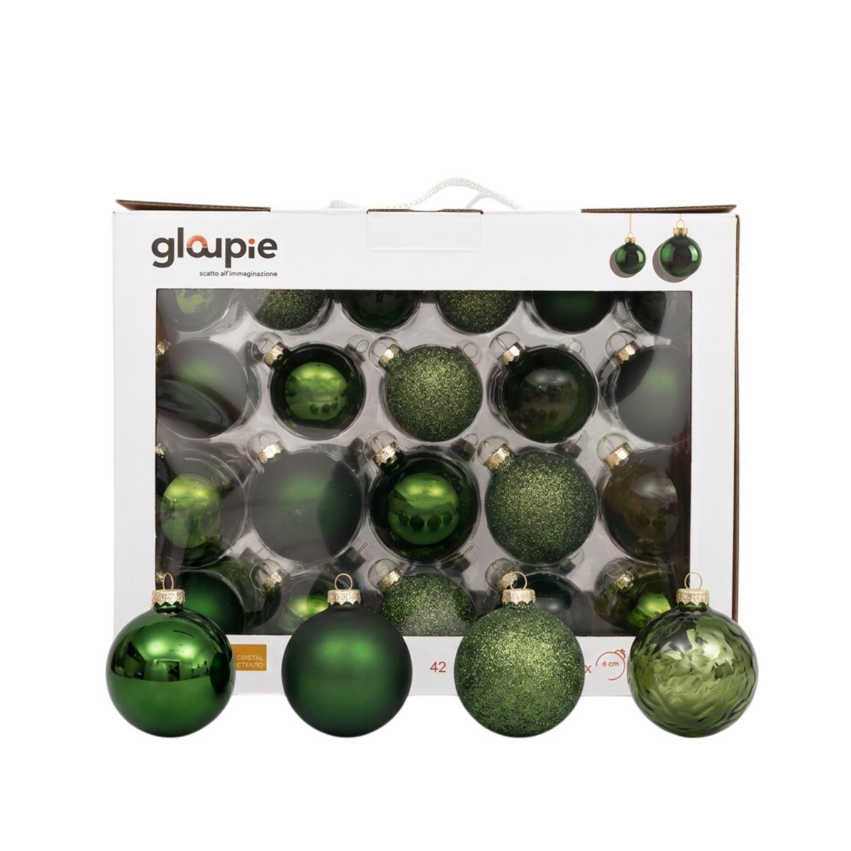 Pallina di Natale vetro verde misure assortite Set 42 pz