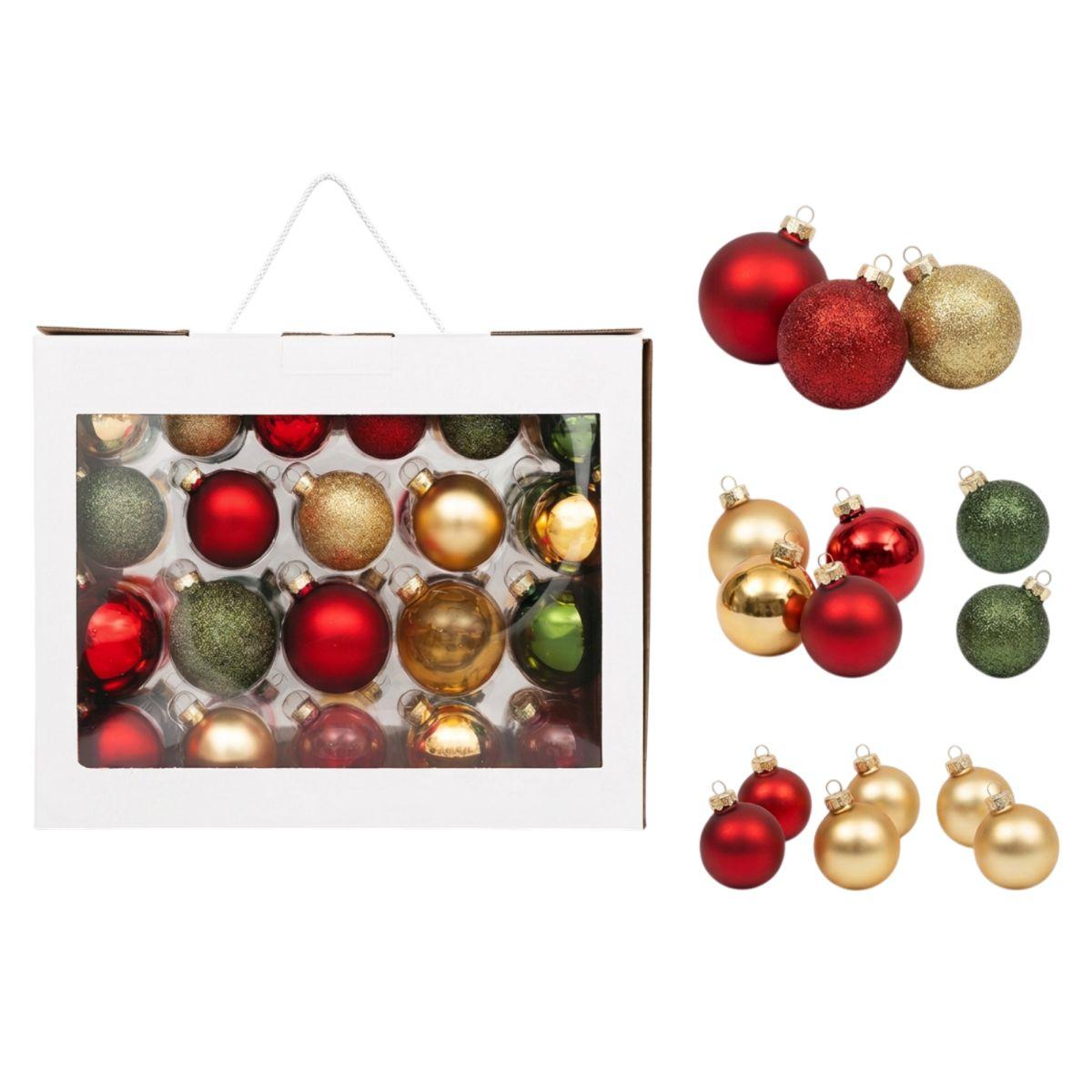 Pallina di Natale vetro rossa verde oro misure assortite Set 42 pz