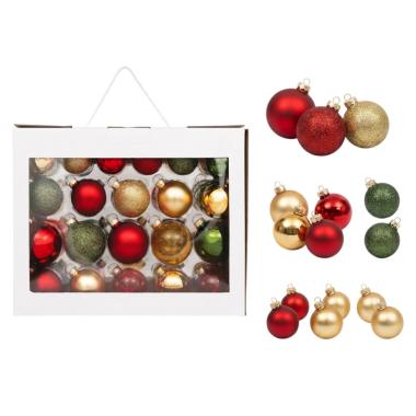 Pallina di Natale vetro rossa verde oro misure assortite Set 42 pz