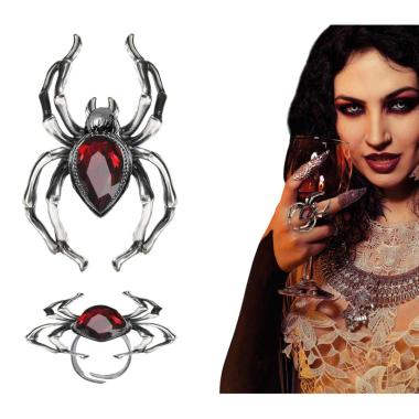 Anello ragno metallo pietra rossa