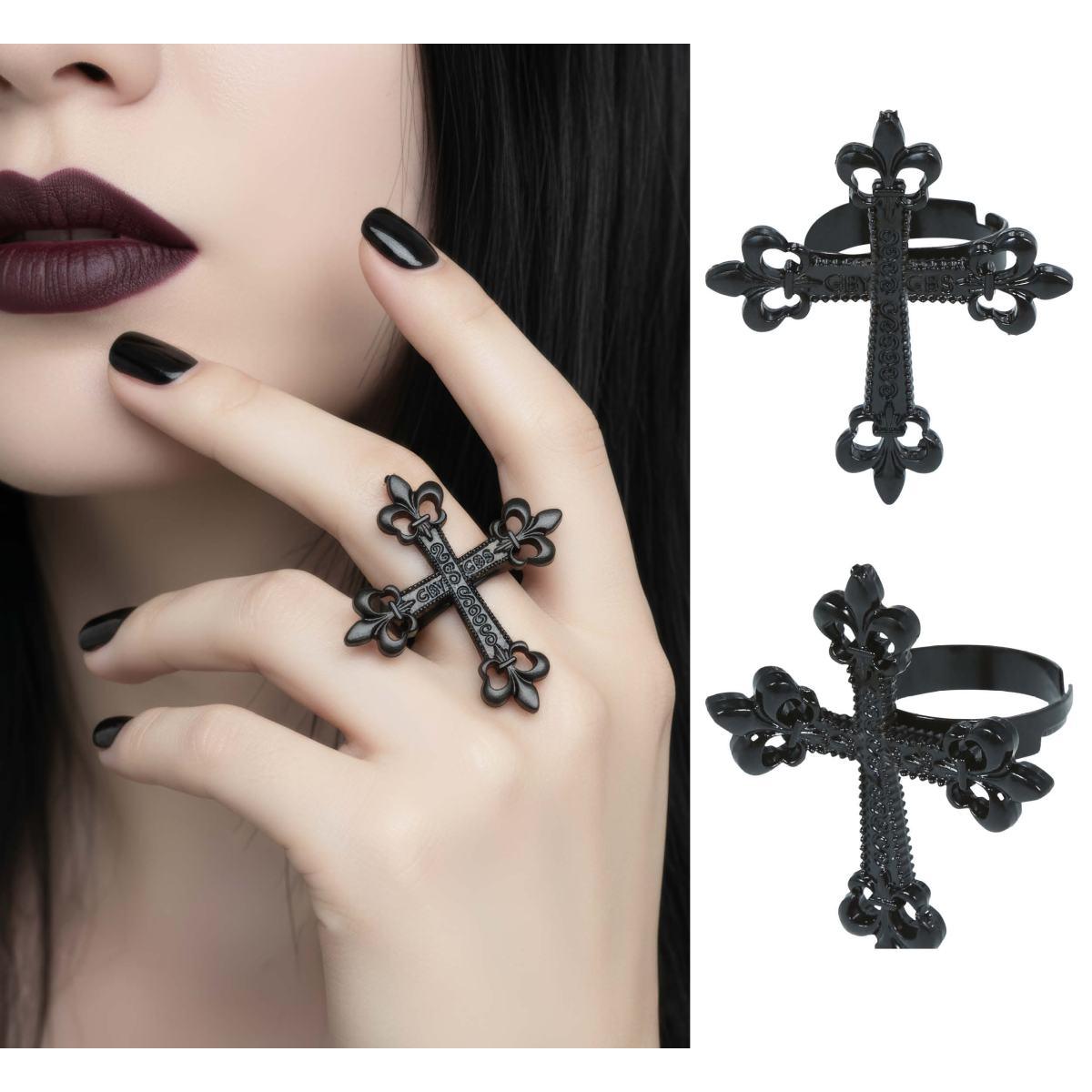 Anello croce gotica nera metallo