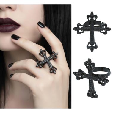 Anello croce gotica nera metallo