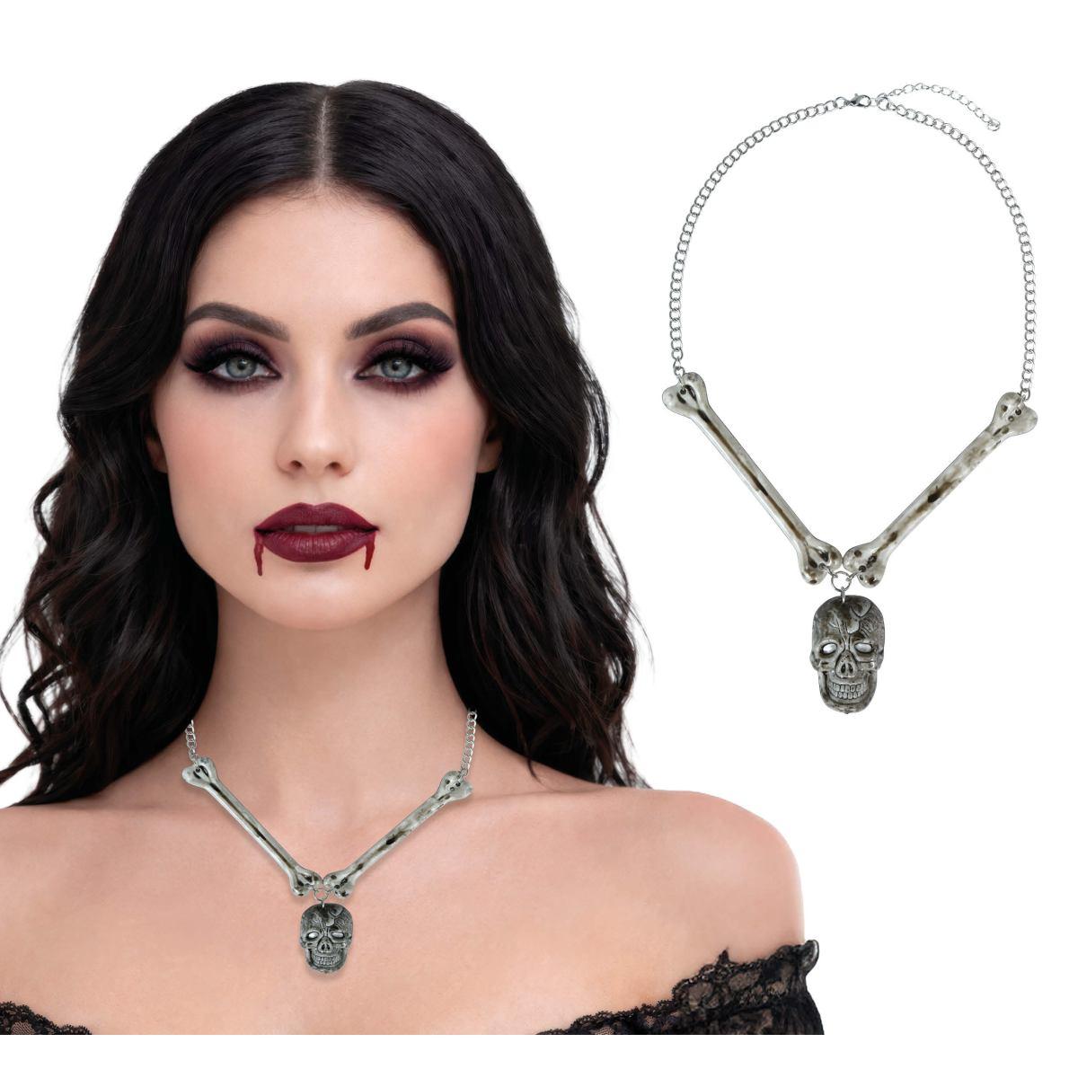 Collana teschio ossa metallo