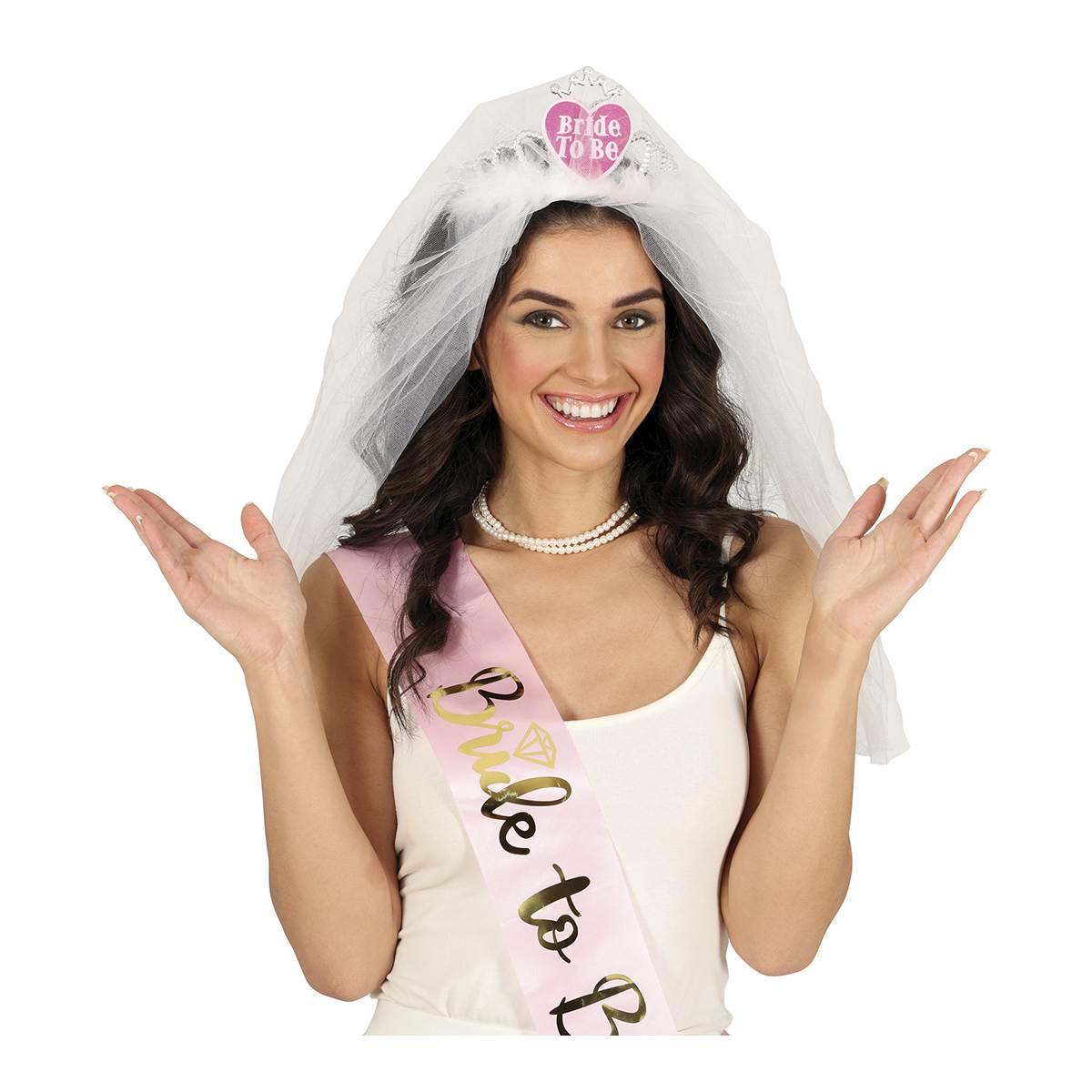 Copricapo da sposa velo bianco cuore con scritta Bride to be