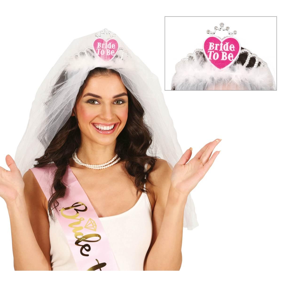 Copricapo da sposa velo bianco cuore con scritta Bride to be