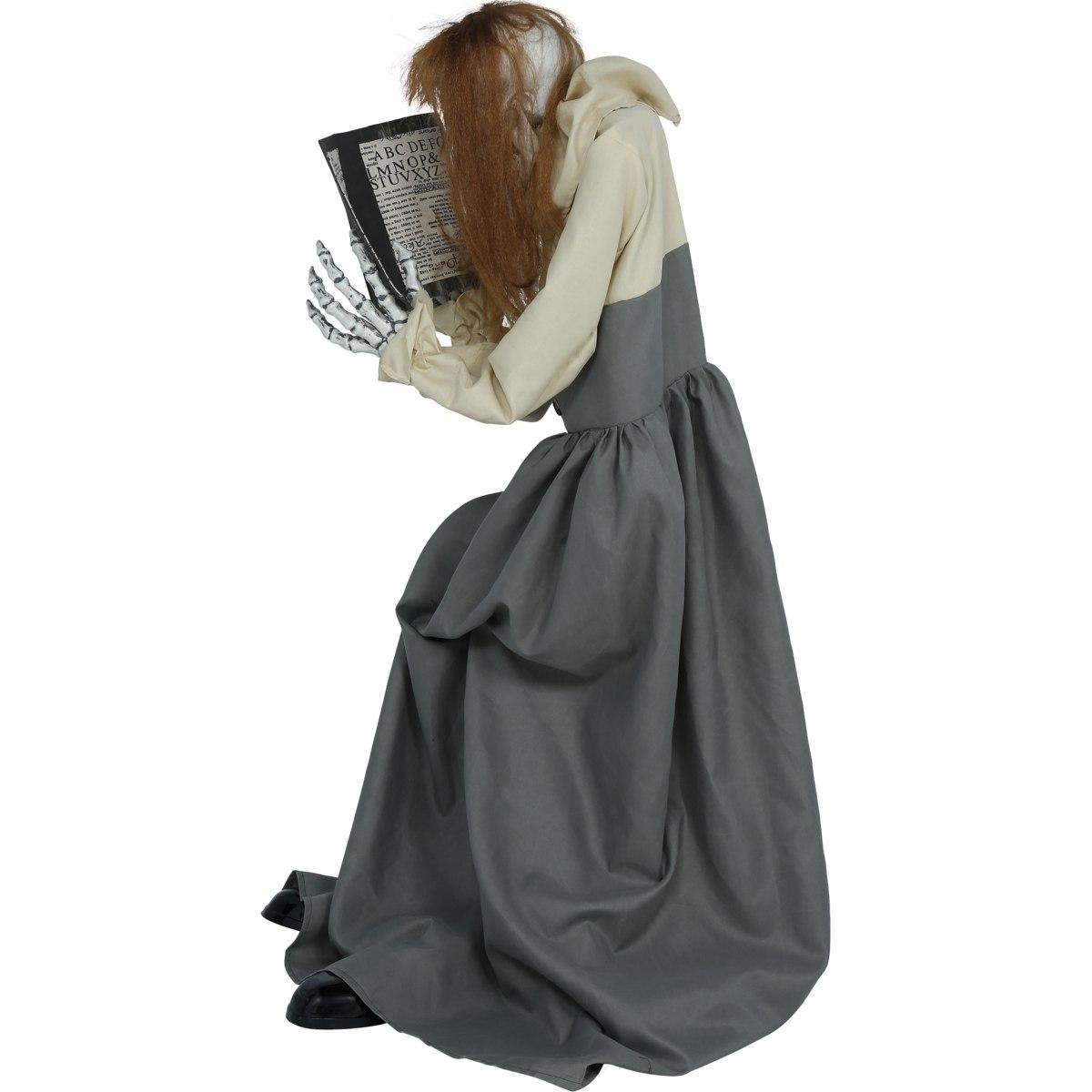 Donna zombie seduta con libro luci suono movimento 130 cm