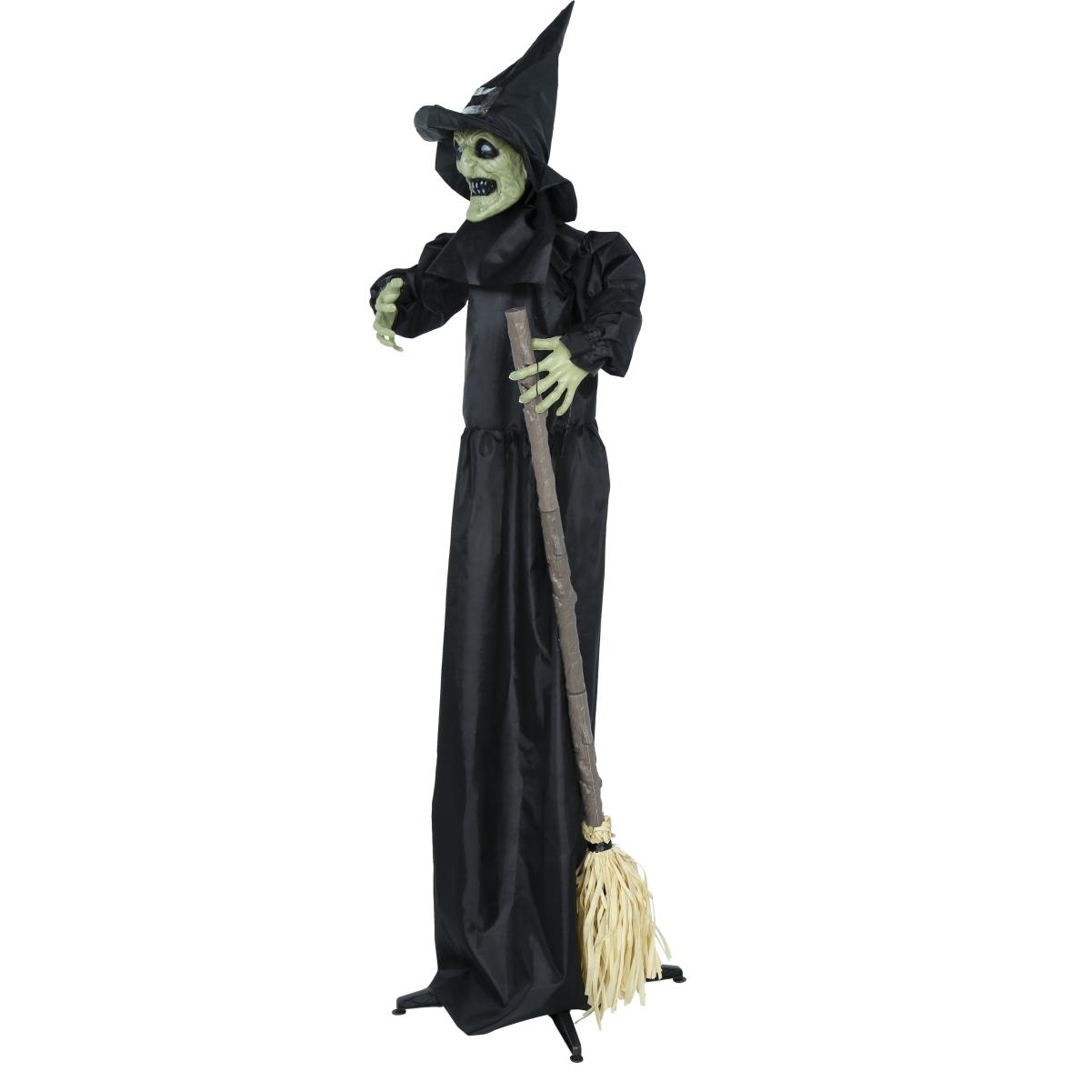 Strega spaventapasseri con scopa luci suono movimento 185 cm