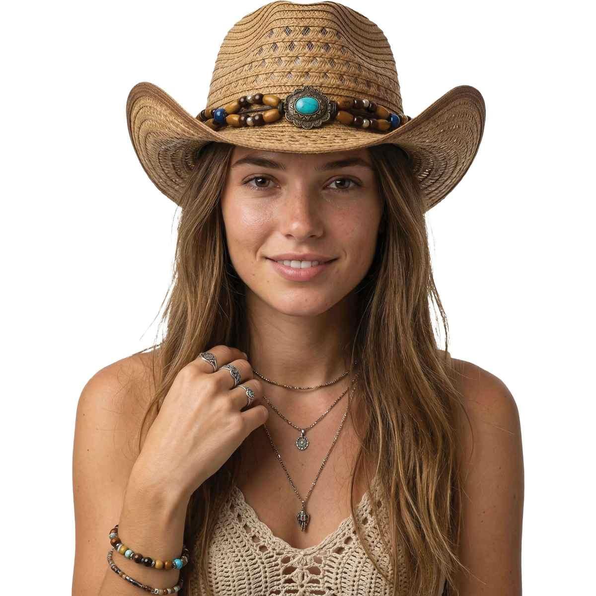 Cappello cowboy paglia con decori
