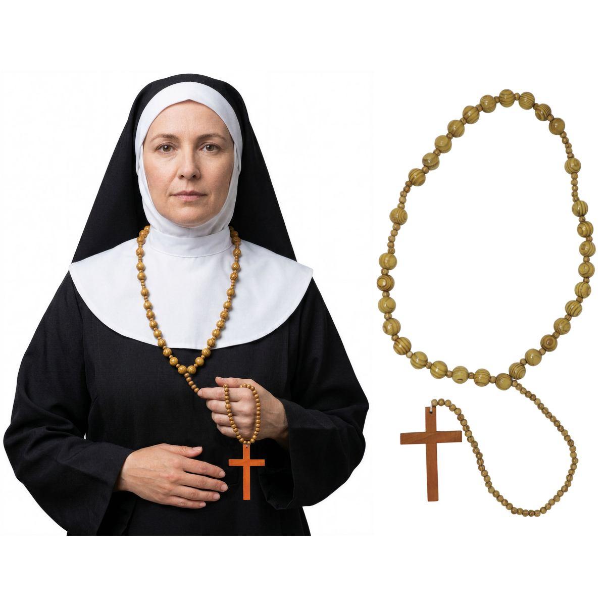 Collana rosario legno croce 90 cm