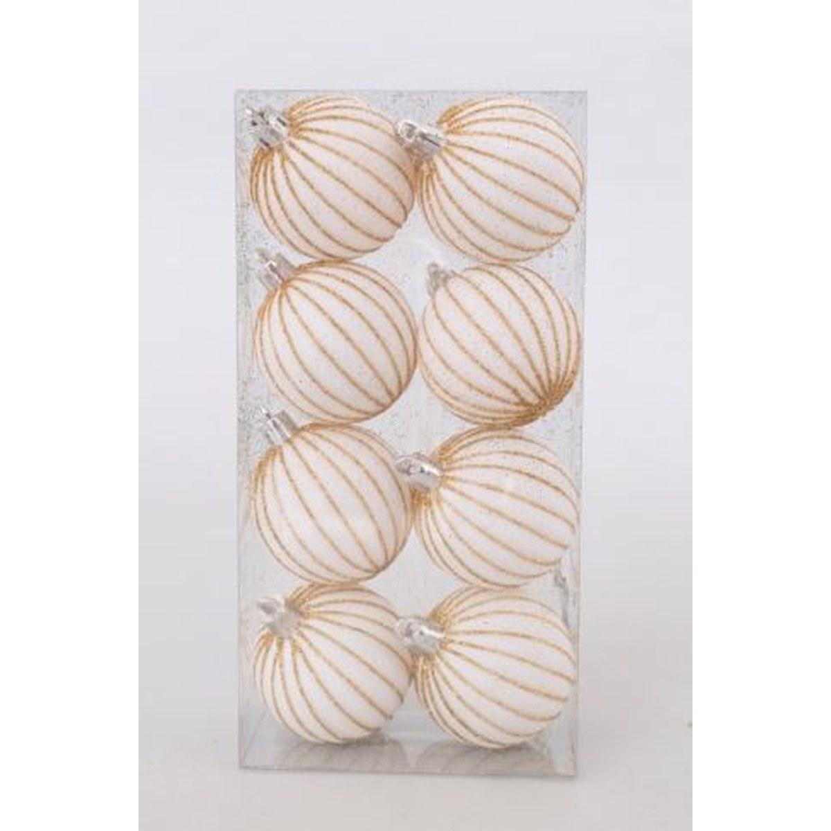 Pallina Ø 5 cm natalizia velluto bianco righe oro Set 8 pz