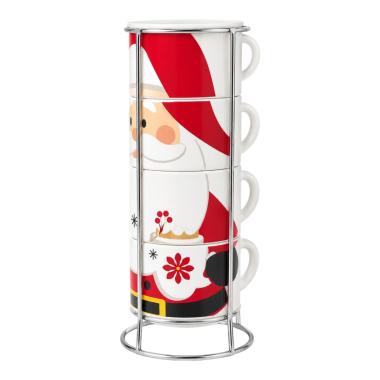 Tazzine caffè natalizia Set 4 pz con supporto
