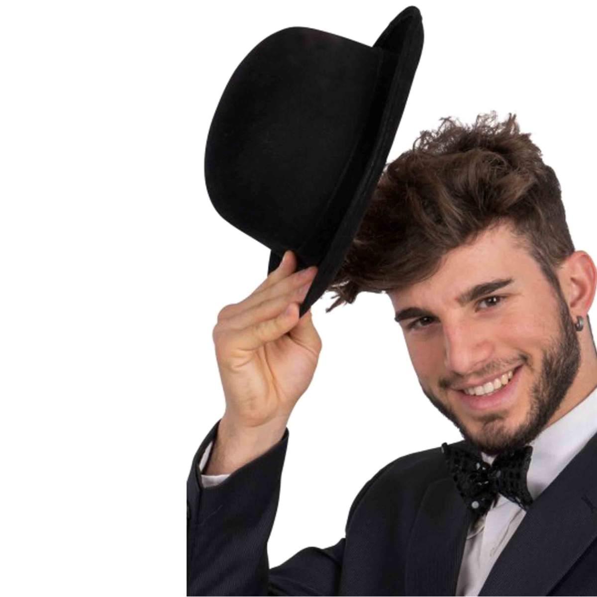 Cappello Bombetta Classica Nera Tessuto Scamosciato |Carnival Toys