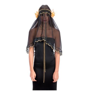 Copricapo Velo Nero Pizzo e Rose cm.77 |Carnival Toys