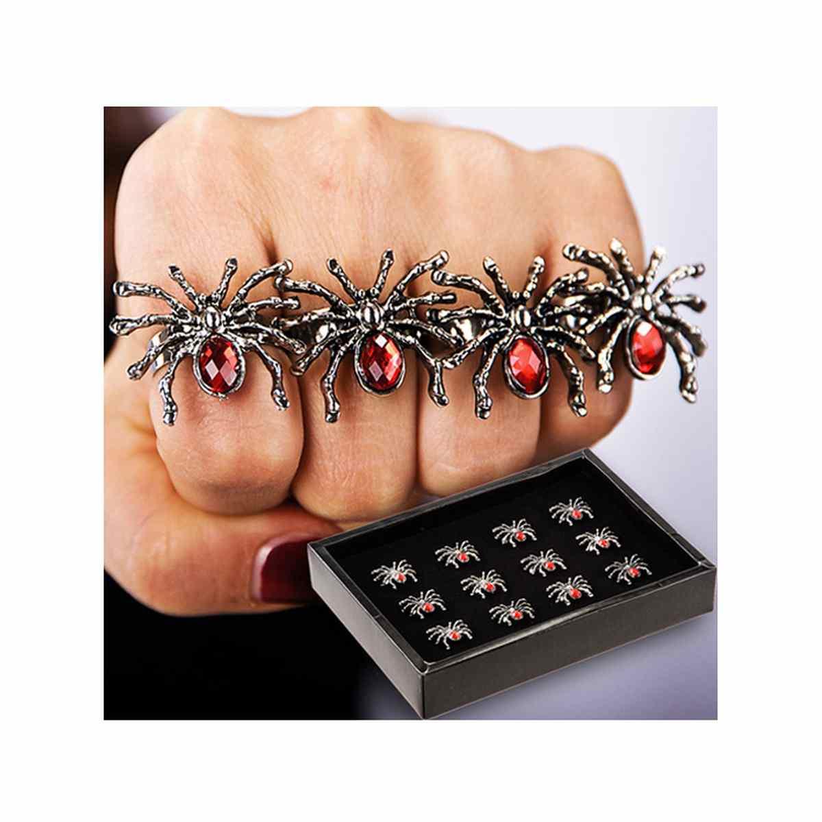 Anello Metallo con Ragno e Pietra Rossa |Carnival Toys