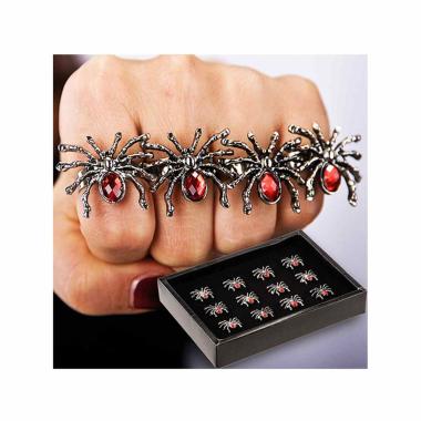 Anello Metallo con Ragno e Pietra Rossa |Carnival Toys