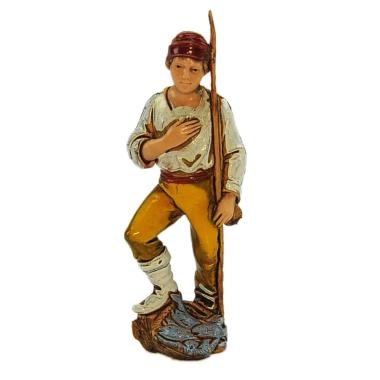 Statua cm.8 Pescatore con Canna e Cesta | Moranduzzo