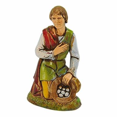 Statua cm.10 Contadino In ginocchio con Cesta di Uova | Moranduzzo
