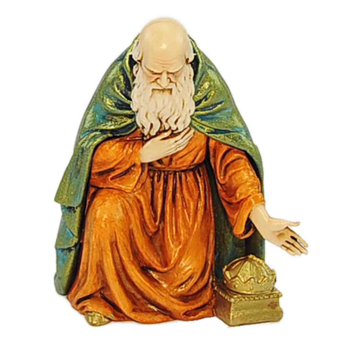 Statua cm.12 Re Magio Gaspare in Ginocchio con Mantello Verde | Moranduzzo