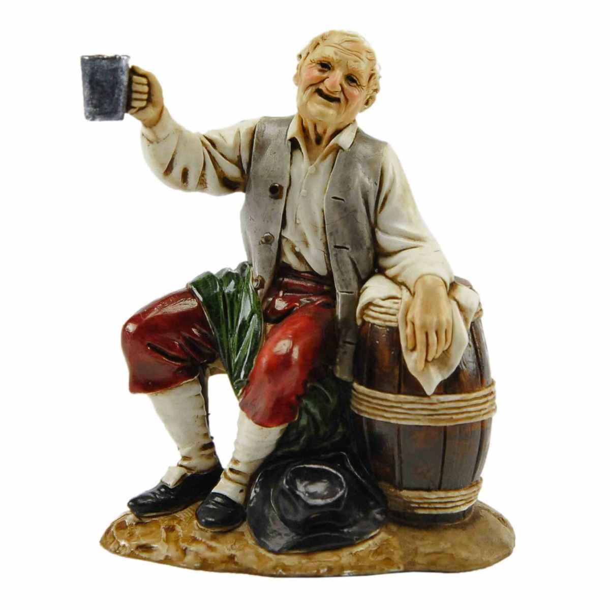 Statua cm.12 Pastore Seduto con Botte e Calice cm.7x5xH11 | Moranduzzo