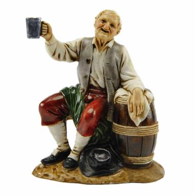 Statua cm.12 Pastore Seduto con Botte e Calice cm.7x5xH11 | Moranduzzo
