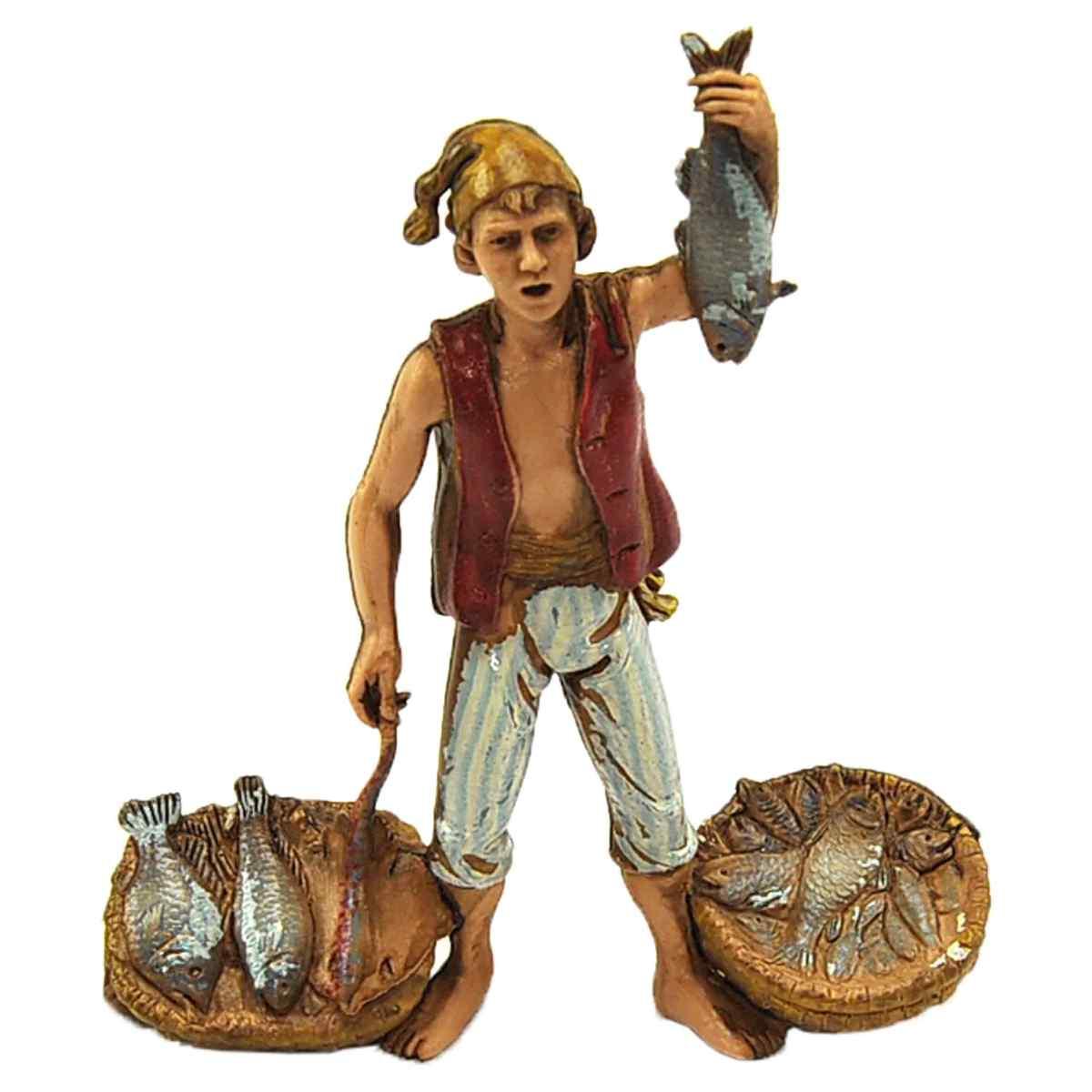Statua cm.10 Pescivendolo con Due Ceste | Moranduzzo