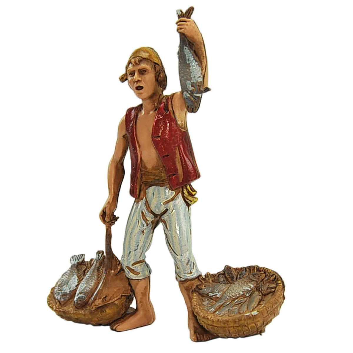 Statua cm.10 Pescivendolo con Due Ceste | Moranduzzo