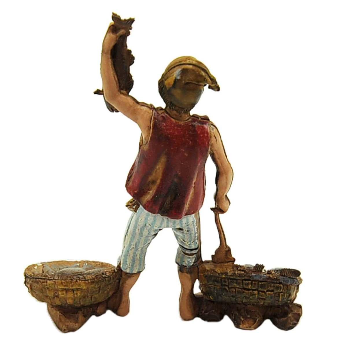 Statua cm.10 Pescivendolo con Due Ceste | Moranduzzo