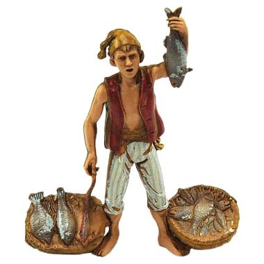 Statua cm.10 Pescivendolo con Due Ceste | Moranduzzo