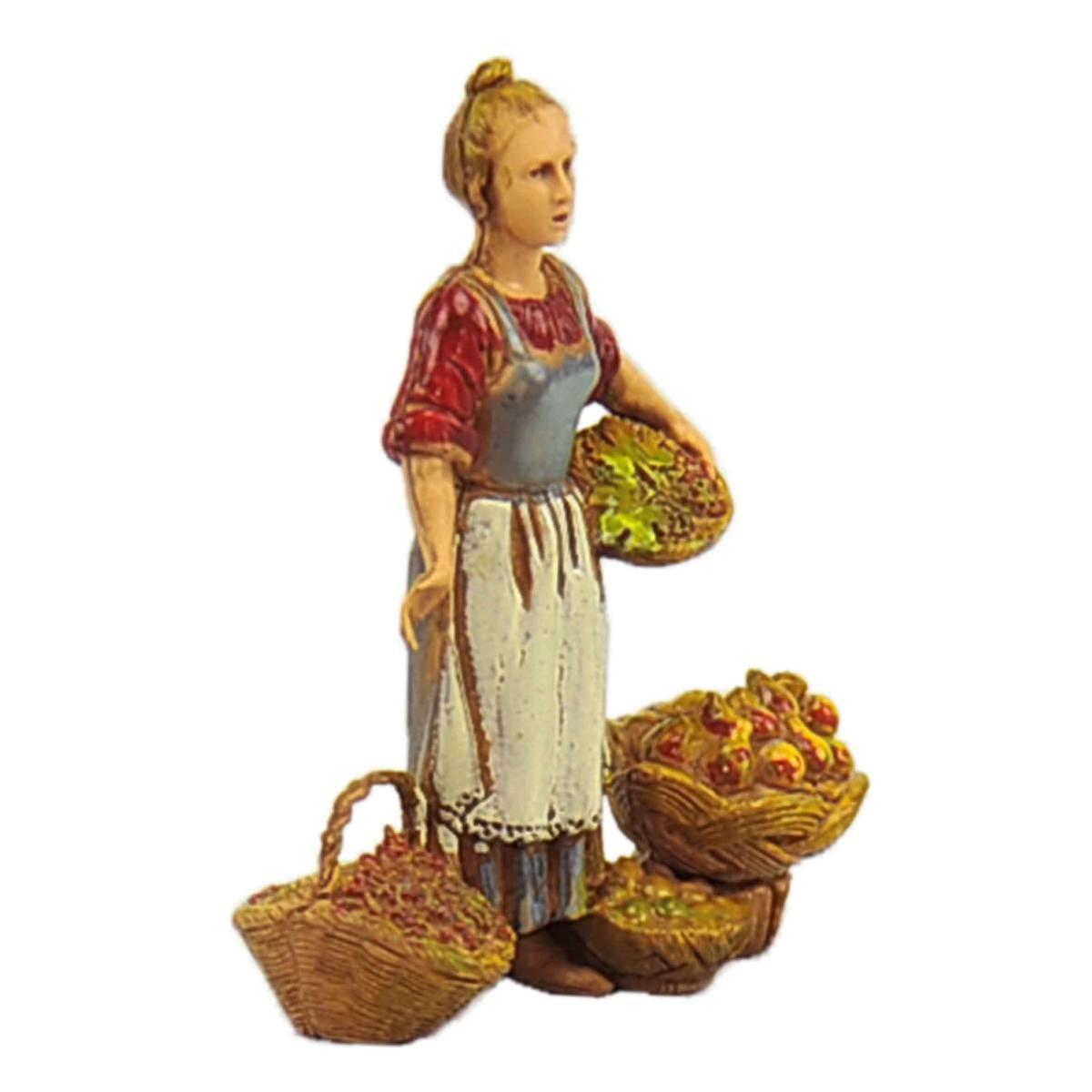 Statua cm.10 Fruttivendola con 4 Ceste Frutta | Moranduzzo