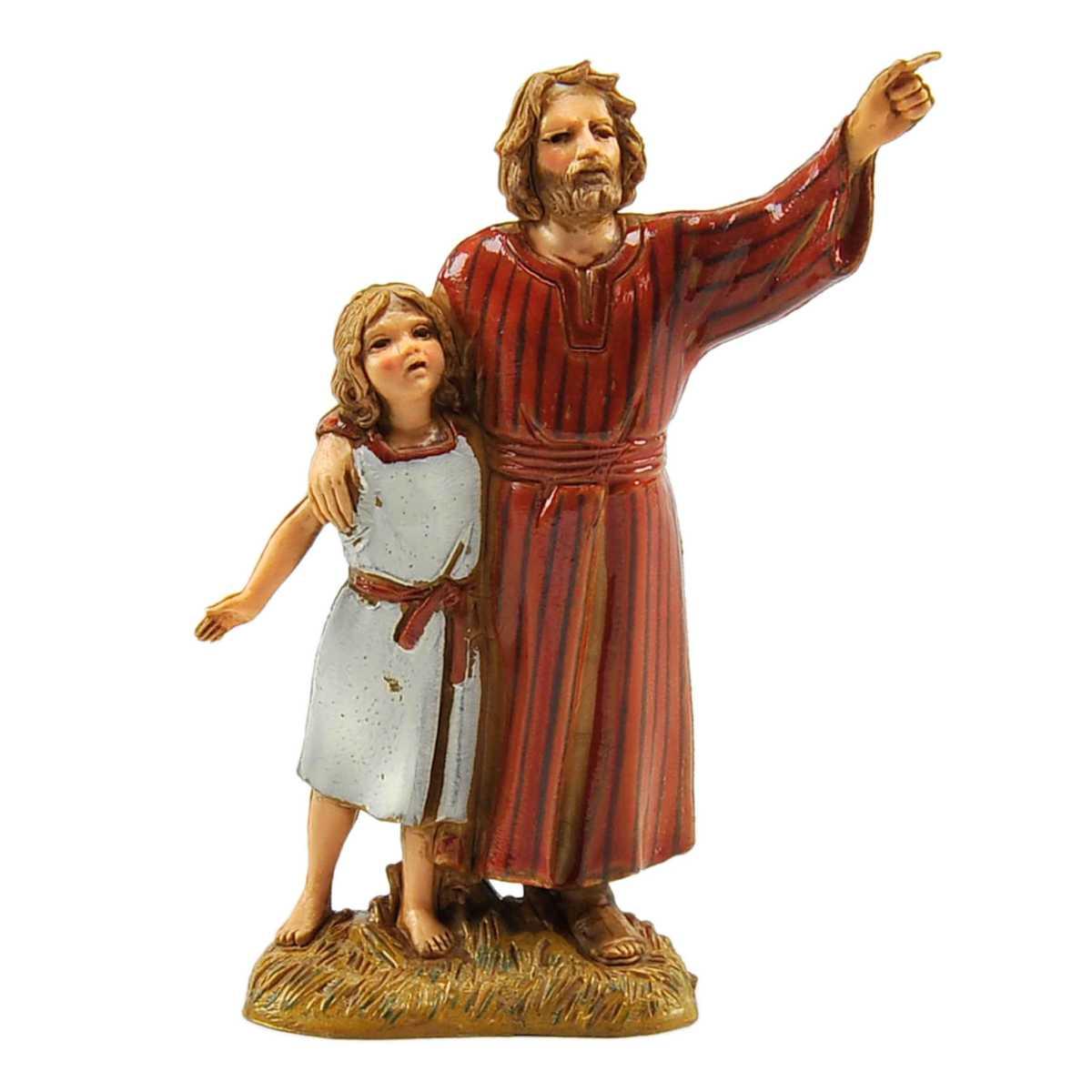 Statua cm.10 Uomo che Indica con Bambina |Moranduzzo