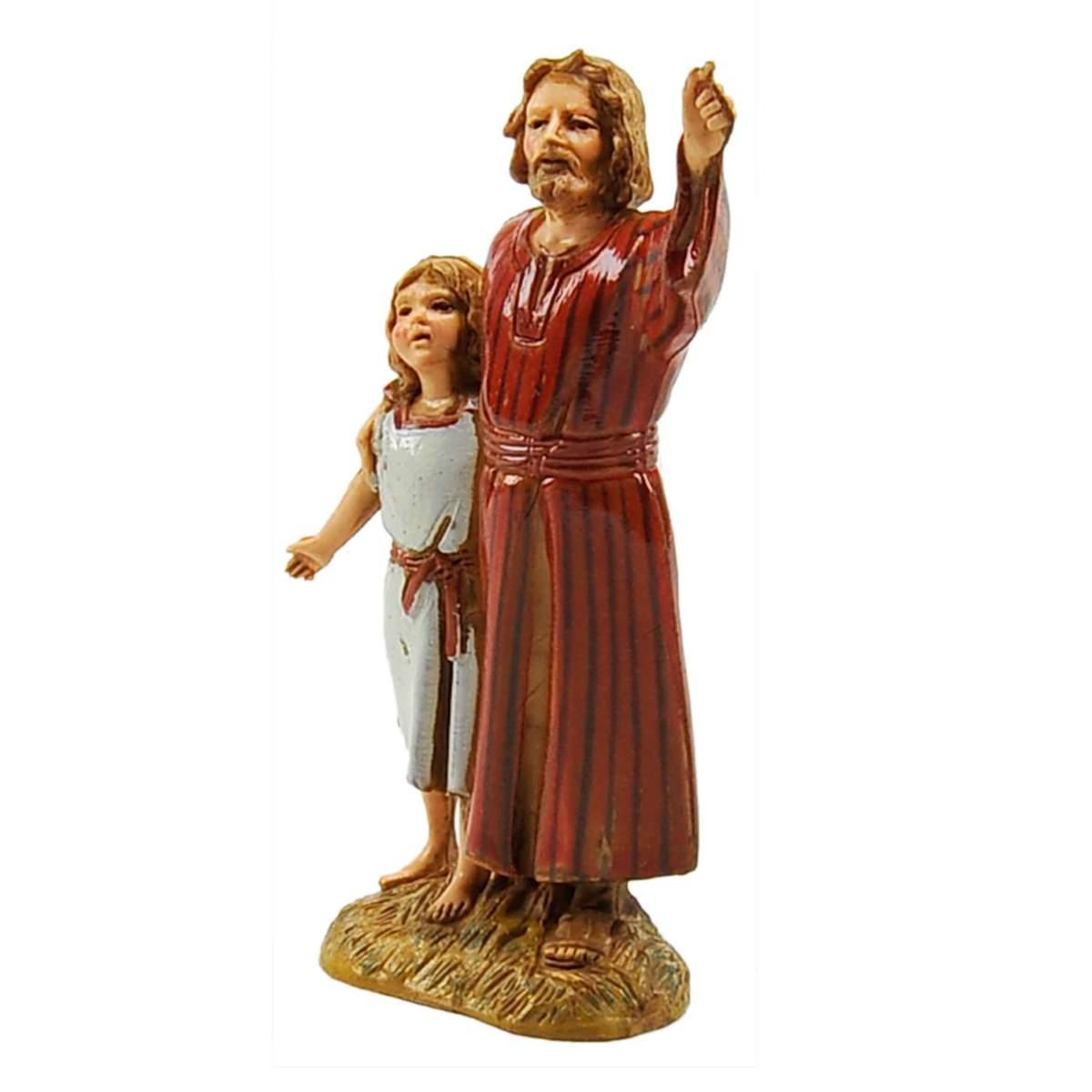 Statua cm.10 Uomo che Indica con Bambina |Moranduzzo