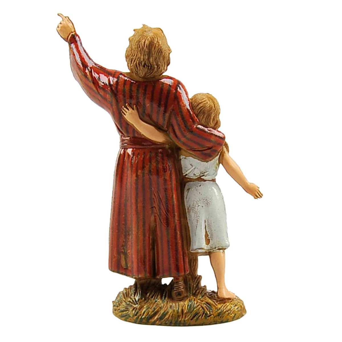 Statua cm.10 Uomo che Indica con Bambina |Moranduzzo