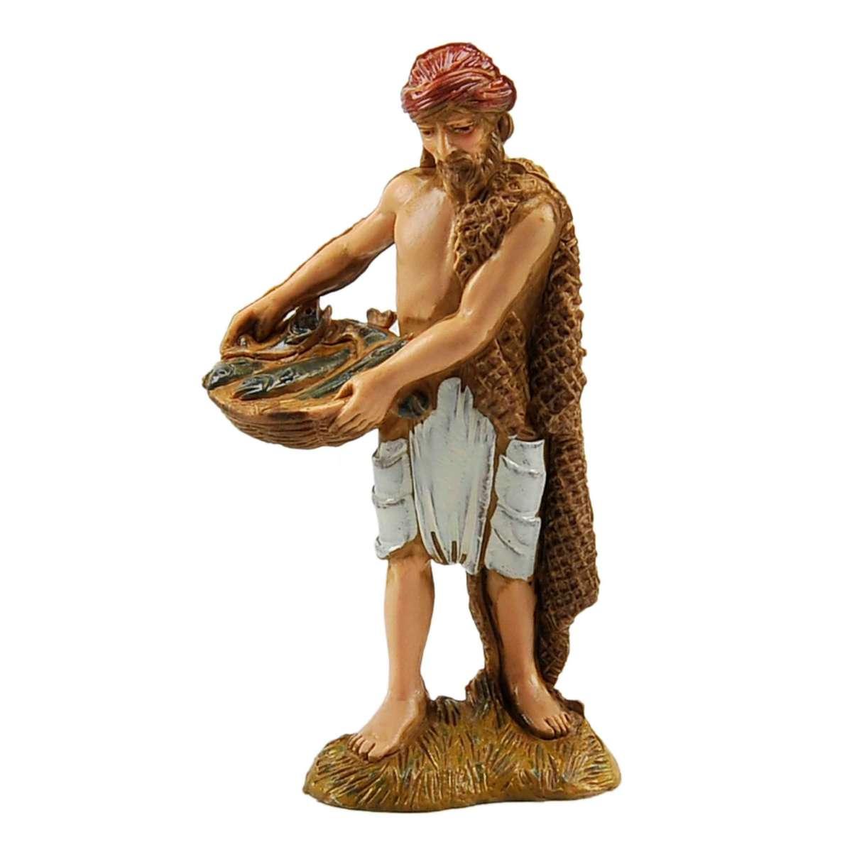 Statua cm.10 Pescivendolo con Cesta Pesce | Moranduzzo