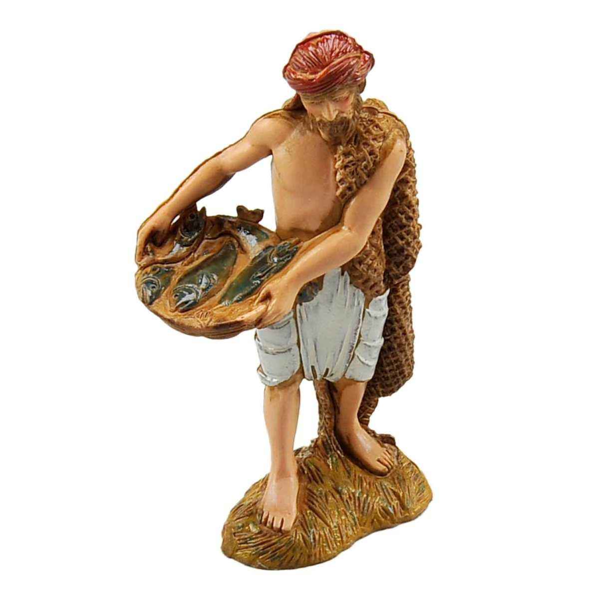 Statua cm.10 Pescivendolo con Cesta Pesce | Moranduzzo