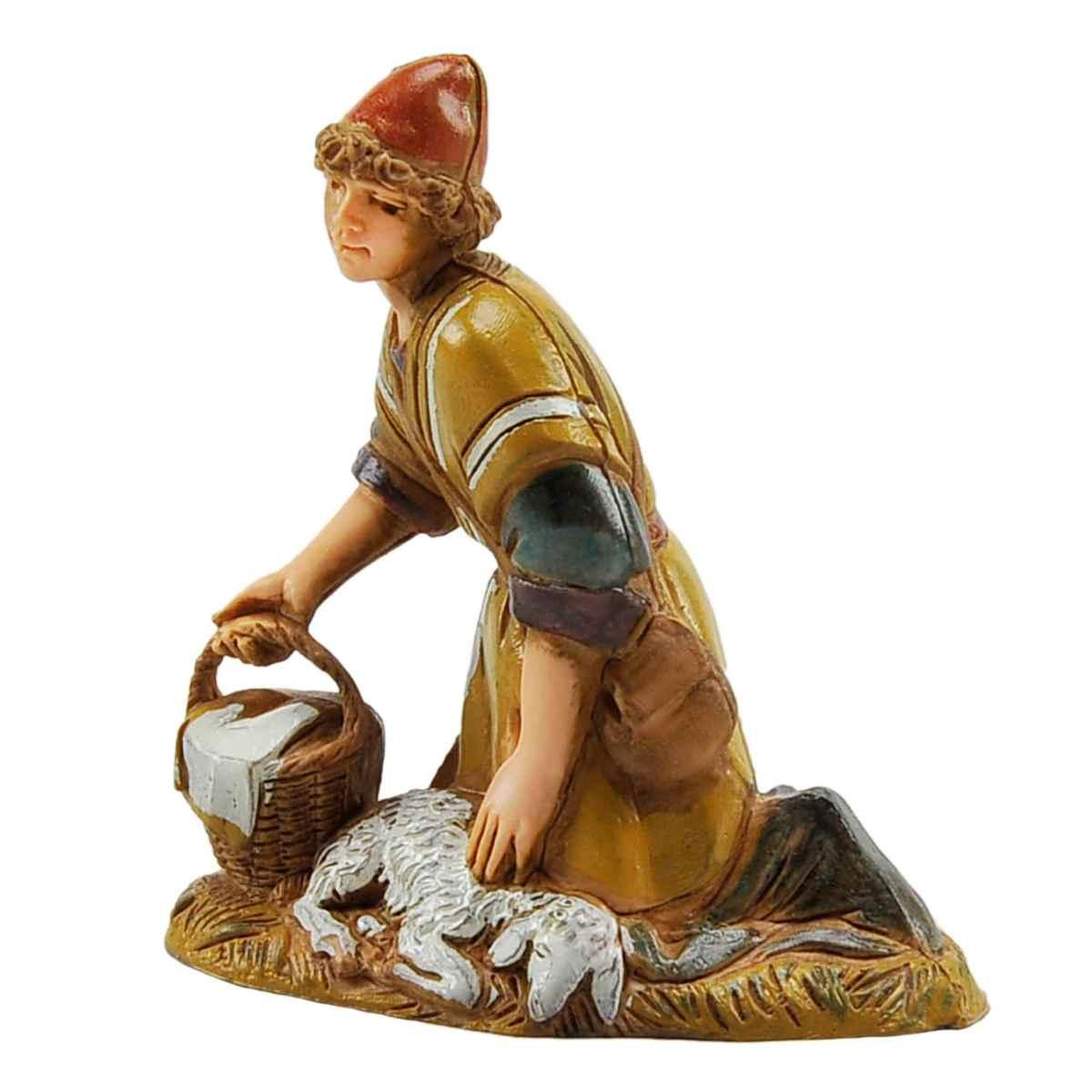 Statua cm.10 Pastore Inginocchiato con Secchio e Pecora | Moranduzzo