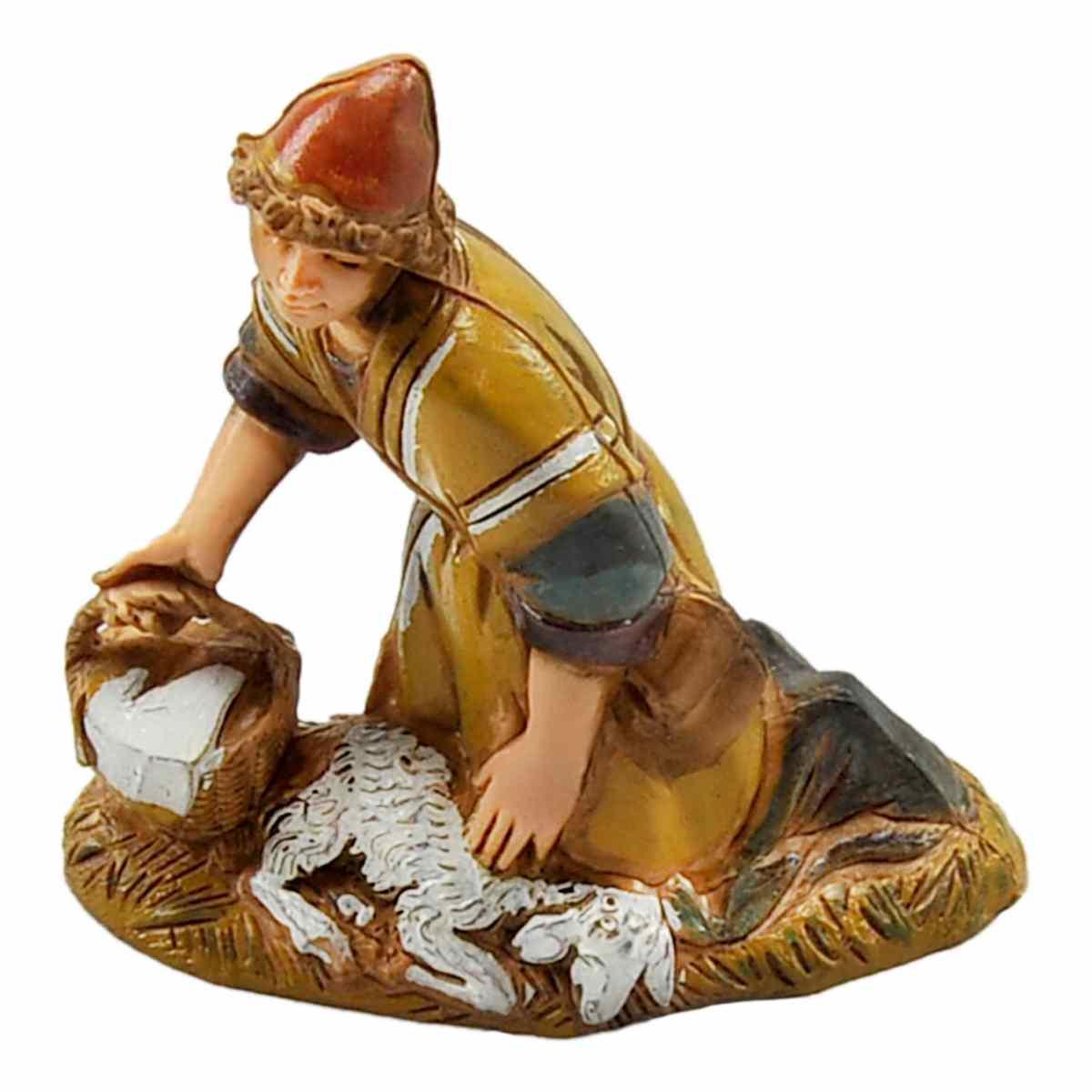 Statua cm.10 Pastore Inginocchiato con Secchio e Pecora | Moranduzzo