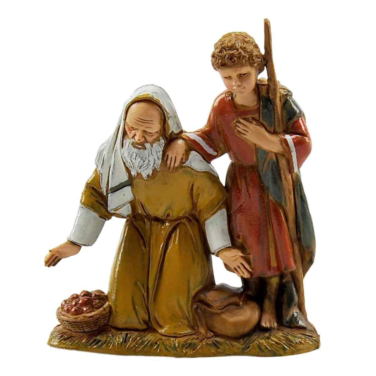 Statua cm.10 Pastore Inginocchiato con Bimbo |Moranduzzo