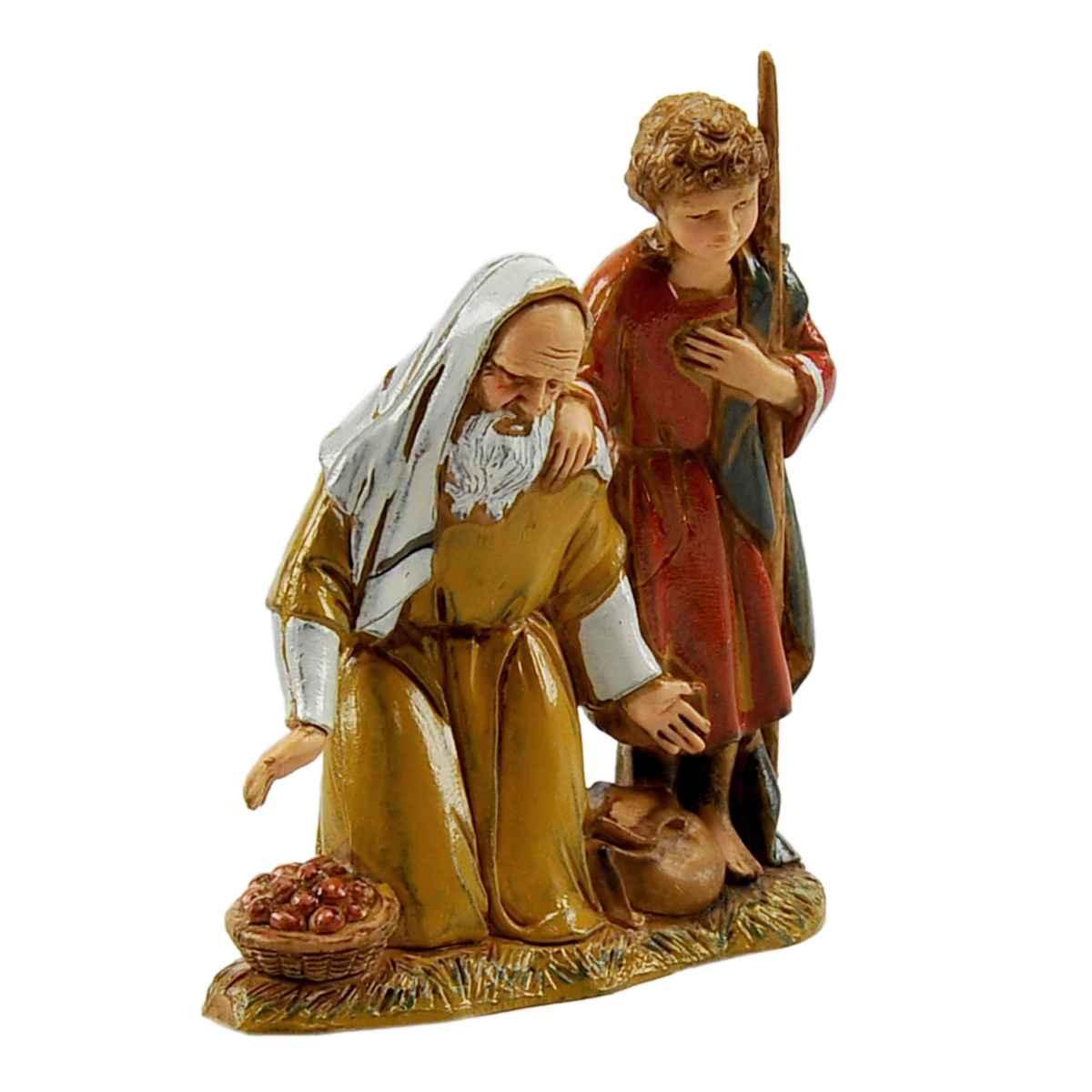 Statua cm.10 Pastore Inginocchiato con Bimbo |Moranduzzo