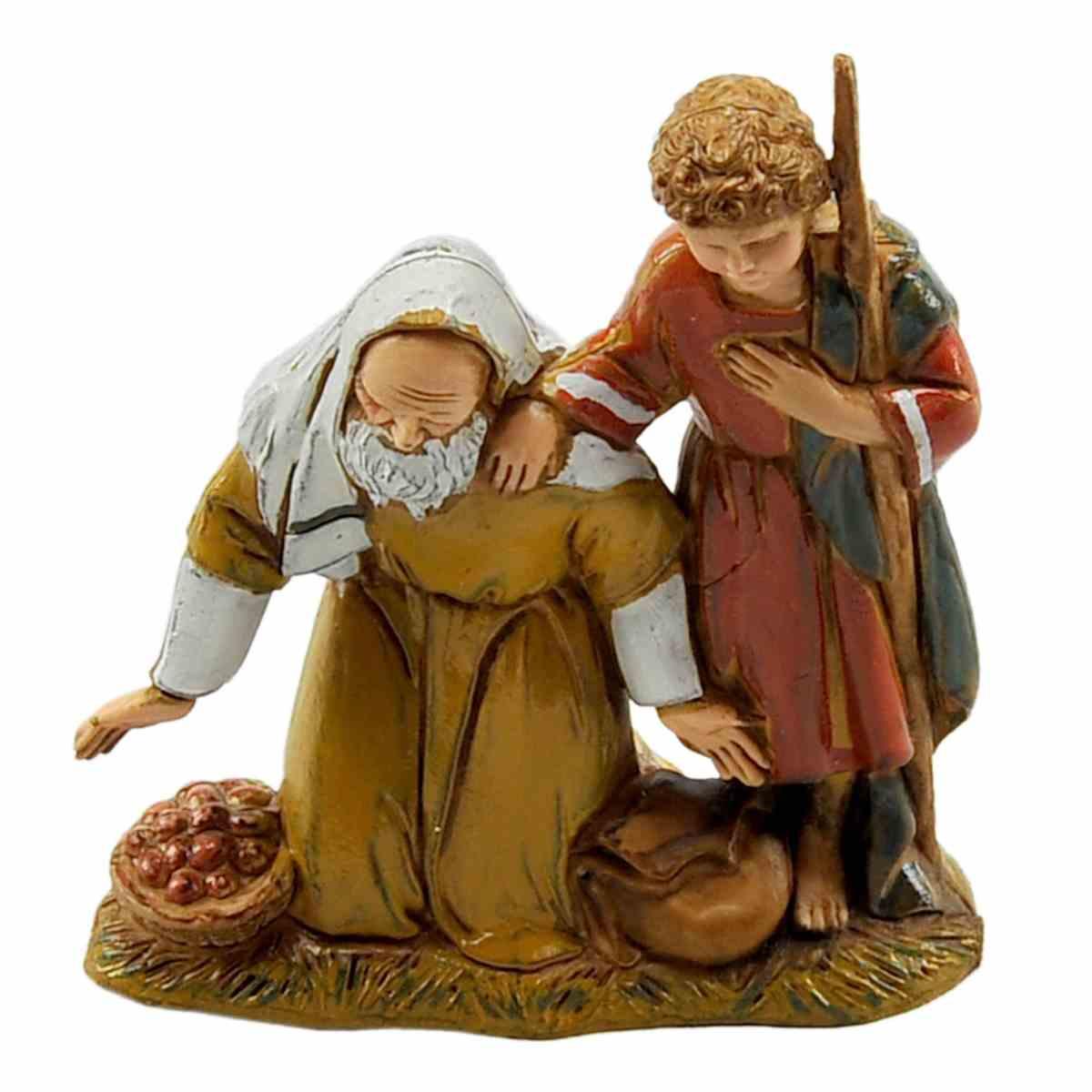 Statua cm.10 Pastore Inginocchiato con Bimbo |Moranduzzo