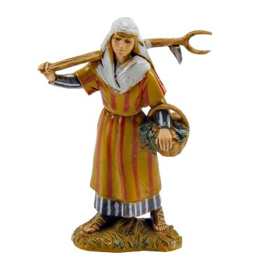 Statua cm.10 Contadinella con Forcone e Cesto |Moranduzzo