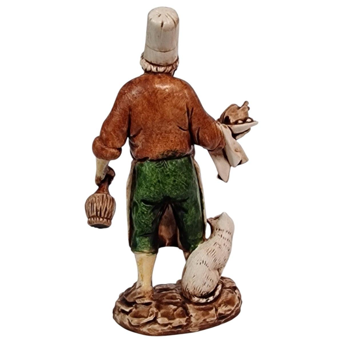 Statua cm.10 Oste con Piatto Fiasco e Gatto |Moranduzzo