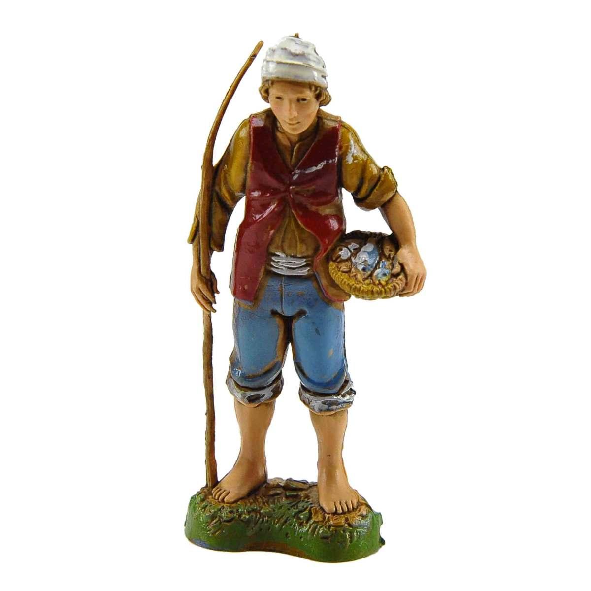 Statua cm.10 Pescatore con Canna da Pesca e Cesta | Moranduzzo