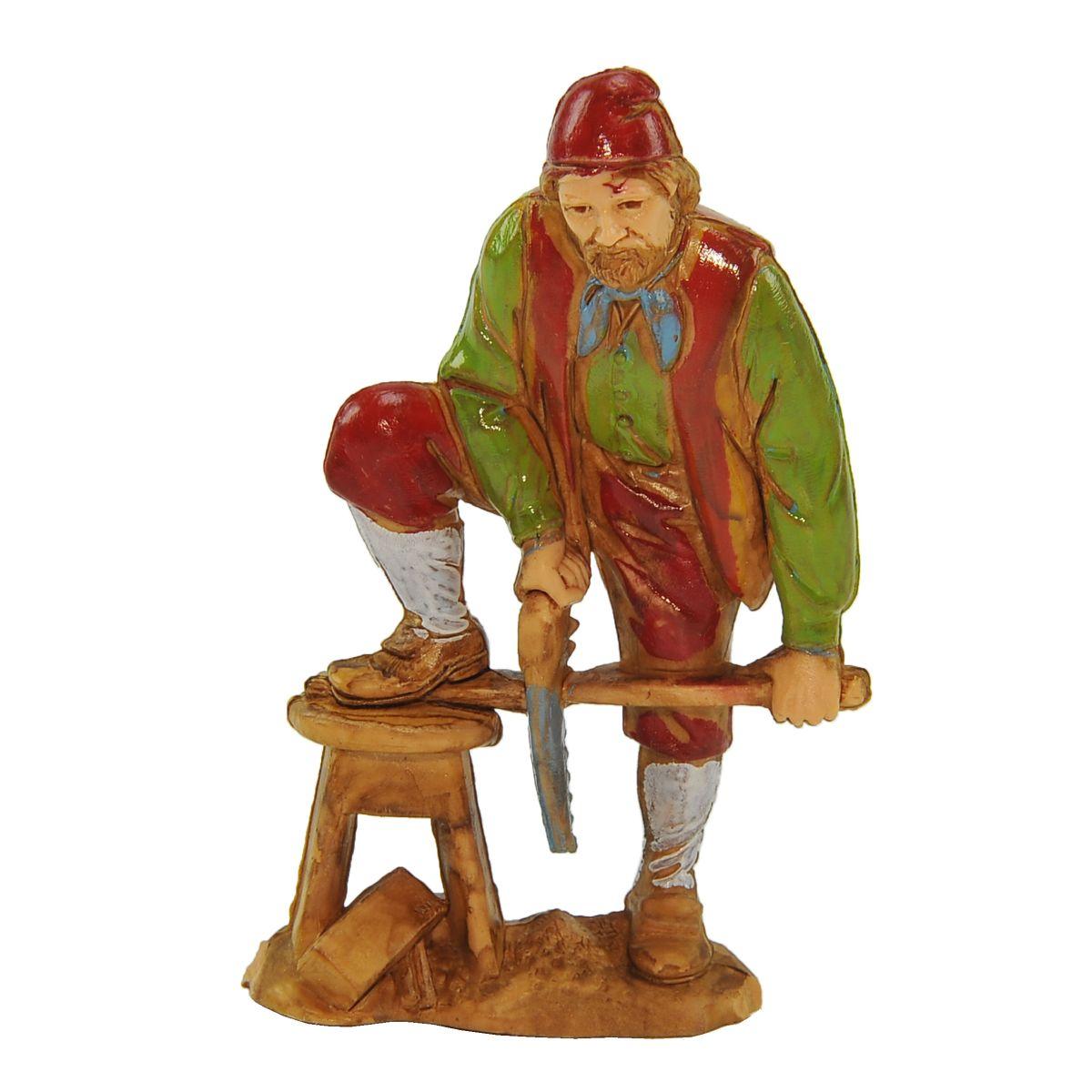 Statua cm.8 Falegname con Sega e Sgabello |Moranduzzo