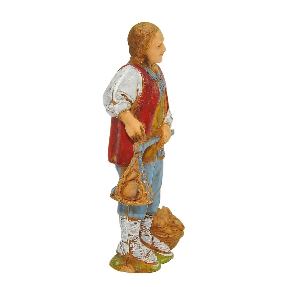 Statua cm.8 Venditore Funghi con Cesta e Bilancia | Moranduzzo