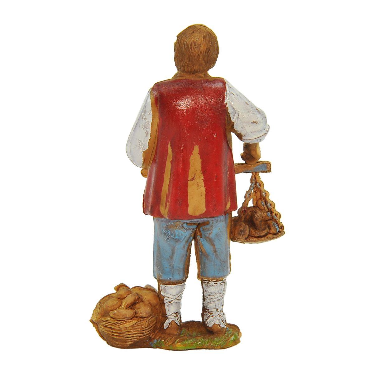 Statua cm.8 Venditore Funghi con Cesta e Bilancia | Moranduzzo