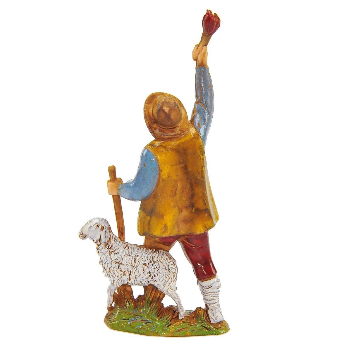 Statua cm.8 Pastore con Fiaccola e Pecora | Moranduzzo